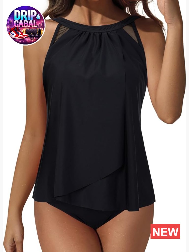 Tummy Control Tankini Swimsuit High Neck High Waisted Swimwear